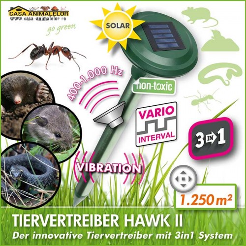 Dispozitiv Solar cu vibratii anti cartite, furnici, reptile, rozatoare 3 in 1 Hawk II 70049 1250mp
